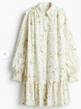 H&M Cream Floral Ruffle-Hem Dress